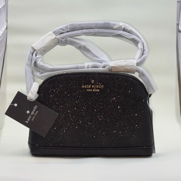 Kate Spade Black Glitter Tinsel Dome Shoulder Crossbody Purse Bag NWT - Picture 2 of 3